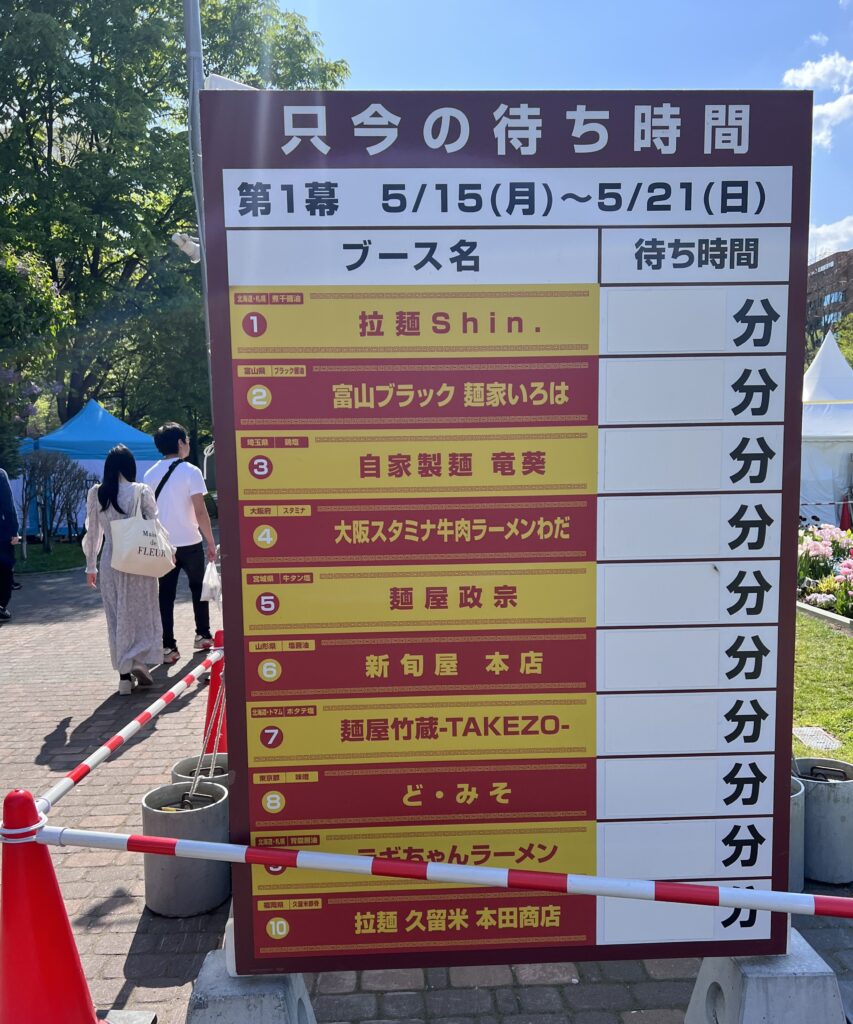 ラーメンショー待ち時間の看板